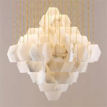 Modern Luxury Hotel Lobby Decoration: Marble Chandelier and Villa Staircase Marble Hanging Lamp