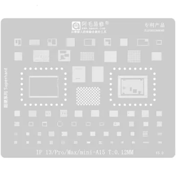 Amaoe BGA Repair Tool: Reballing Stencil for iPhone 13/Pro/Max/Mini A15 CPU SSD IC with 0.12mm Steel Tin Mesh