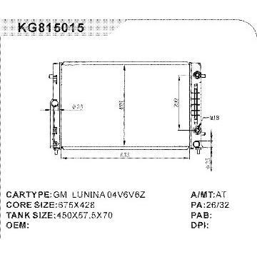 auto radiator car:GM LUNINA 04V6V6Z