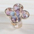 Anneaux en cristal Drusy avec fleurs naturelles, couleur or