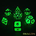 Bescon Super Glow in the Dark Metal Polyhedral D&D Dice Set of 7 Luminous Metallic RPG Role Playing Game Dice 7pcs Set D4-D20