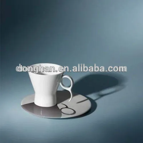 modern style fine porcelain white special shape fashion ceramic cup saucer set with special handle,