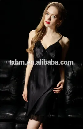 100%mulberry silk nightdress for lady, sexy lace hemmed silk nightgown, soft and smooth silk lingerie