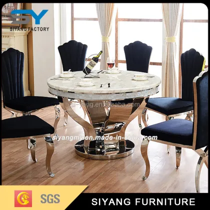 Cheers Furniture Marble Top Rotary Dining Table with 8 Chairs - CT022