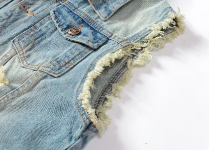 OEM Custom Men Denim Vest Jacket with Sleeves