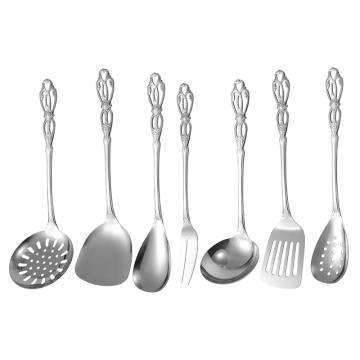 Western Stainless Steel Luxury Kitchen Utensils Set: Ladle, Skimmer, Turner, and Rice Scoop