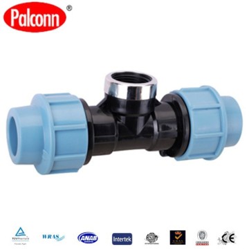 Hot selling pp compression fitting thread plastic pipe fitting female tee 20x1/2"mm A486