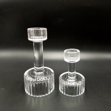 Transparent Simple ribbed design pillar glass candle holder