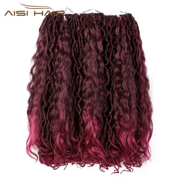 Aisi Hair Goddess Faux Locs Crochet Braids Hair Wine Red Faux Locks Synthetic Braids Hairpieces Extensions For Black Women