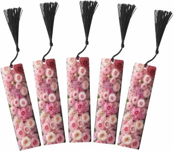 Pink Rose Floral Wooden Bookmarks Set
