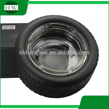 wholesale custom personalized indoor round rubber glass wheel tyre table top cigar cigarette ashtray