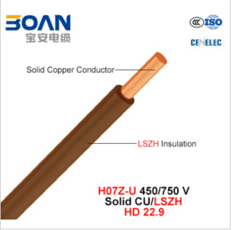 H07z-U, Electric Wire, 450/750 V, Cu/Lszh, Low Smoke Halogen Free Cable (HD 22.9)