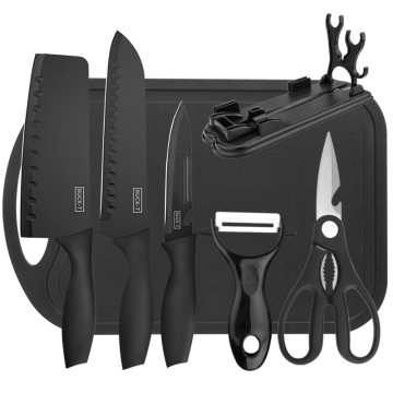 Stainless Steel Chef Knife Set with Board Holder - 7 Piece Kitchen Set