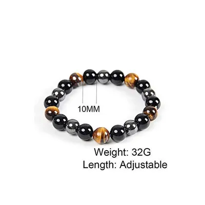 Natural Obsidian Tiger's Eye Healing Bracelet for Stress & Anxiety Relief with Hematite