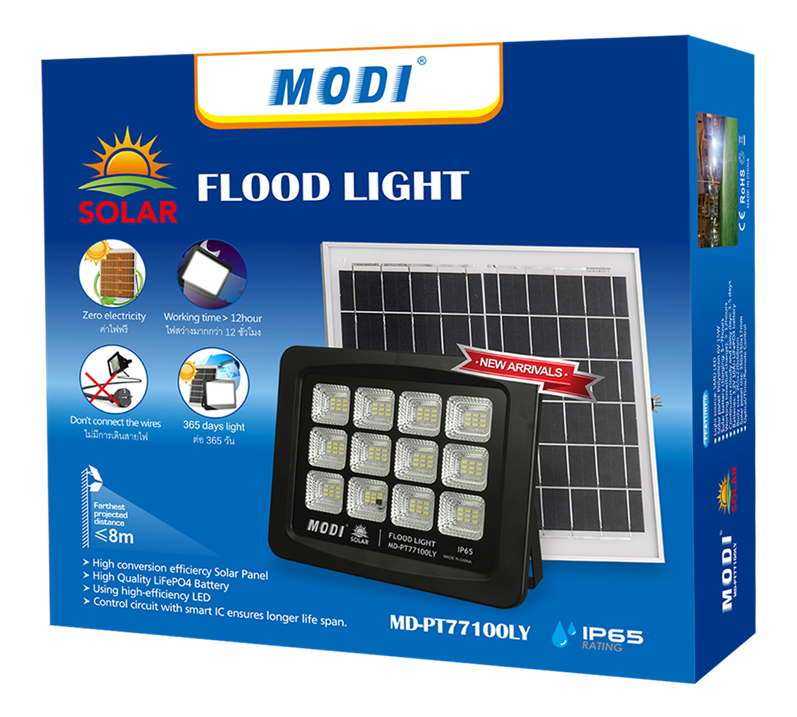 Power-saving floodlight with solar panel