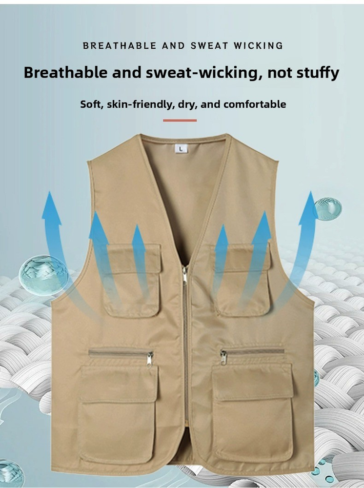 Volunteer Multi-Pocket Zipper Solid Pattern Vest
