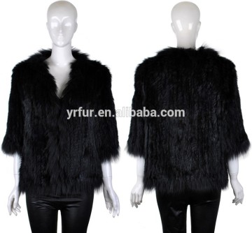 YR938 European style rabbit fur jacket/Rabbit Knitted Fur Jacket with Raccoon fur collar