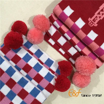 Children Knitting Multicolor Plaid Jacquard Scarf