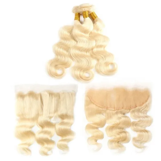 Huashuo Factory Price Ombre 613 Blonde  Human Hair Weave With Closure  Virgin Unprocessed Hair Frontal