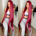 Long Burgoundy rojo 13x4 Camino del cabello humano delantero 99J Colorado HD HD Brasil Brasil Lace Frontal Wig preplantó 180%