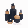 Bamboo Matte black skincare set cosmetic glass bottle