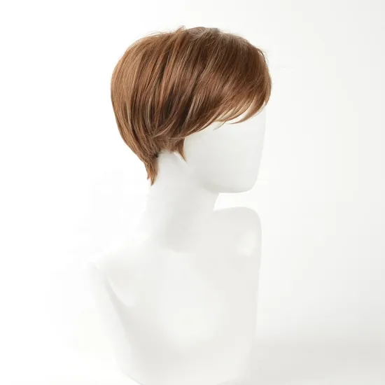 Wholesale heat resistant fluffy short brown wig  natural straight and kinky wave Synthetic hair wigs for women