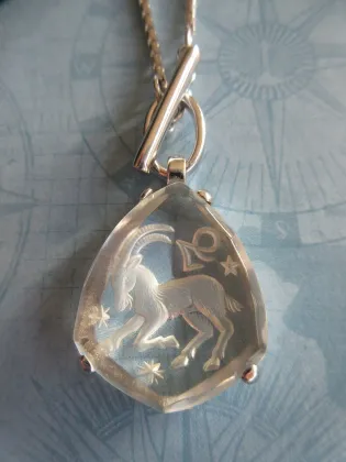 Capricorn Vintage Rare German Intaglio Glass Zodiac Pendant