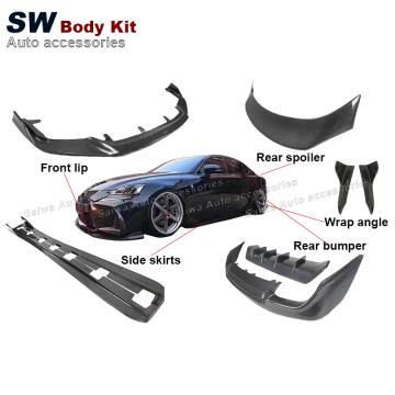 Body Kit ART Style Bumper Lip Side Skirt Rear Spoiler Wing Wrap Angle Auto Parts for Lexus IS250 IS300 2017-2019 (SW Carbon Fiber)