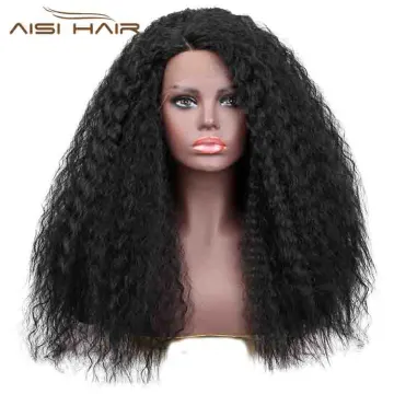 Aisi Hair Cheap Long Kinky Fluffy Natural Black Wig Afro Curly Lace Front Wig Synthetic Front Lace Hair Wigs For Black Women