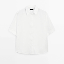 Women's urban minimalist commuting style basic short sleeved linen shirt