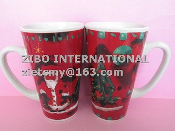 tall red porcelain mugs for christmas with customized logo