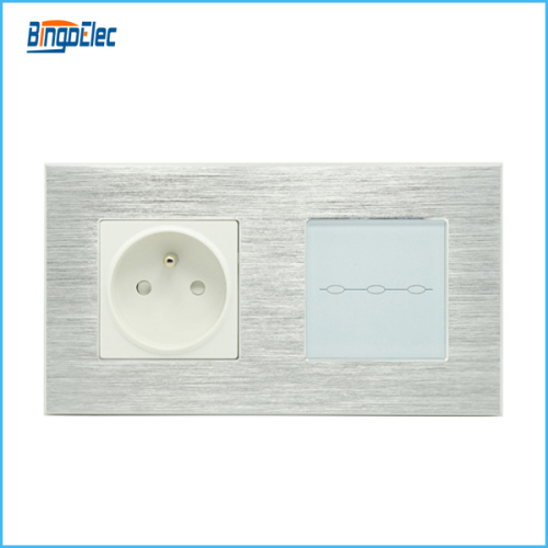 Multi-function switch and socket,metal panel,3gang 1way touch switch and Euro type french socket