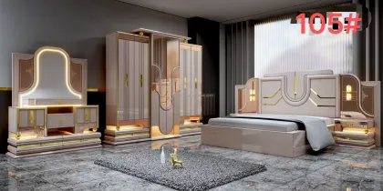 2025 design luxury home use bedroom sets 5pcs upholstered LED lighted elegant king size classical bedroom sets