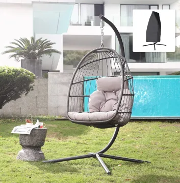 UV Resistant Patio Swing Chair with Stand: A Wicker Folding Egg Chair Made of Steel Rattan