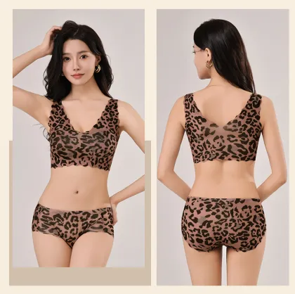 Seamless Ice Silk Bra: Fashionable Leopard Print Comfortable Underwear