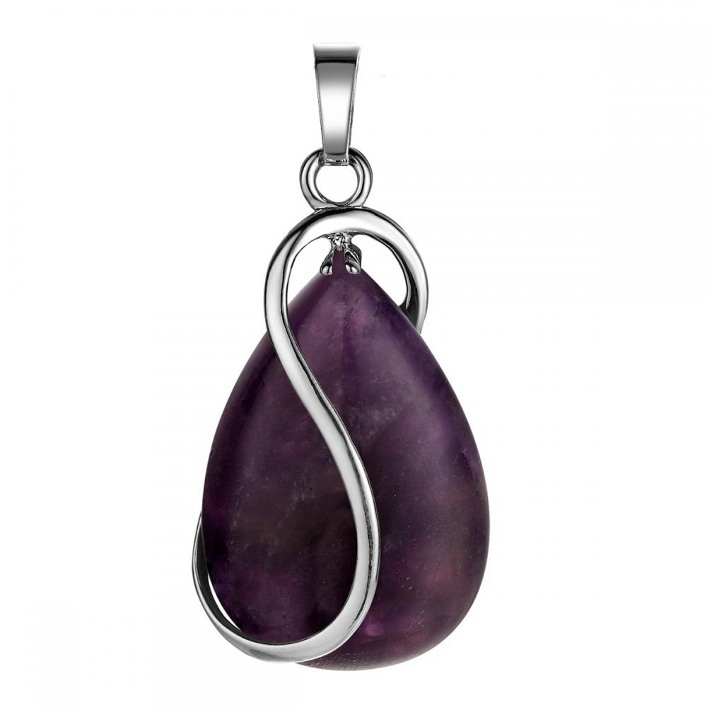 Gemme naturelle larme S pierre Pendentif goutte d&#39;eau guérison Améthyste chakra Charme Collier Européen et Américain simple mode