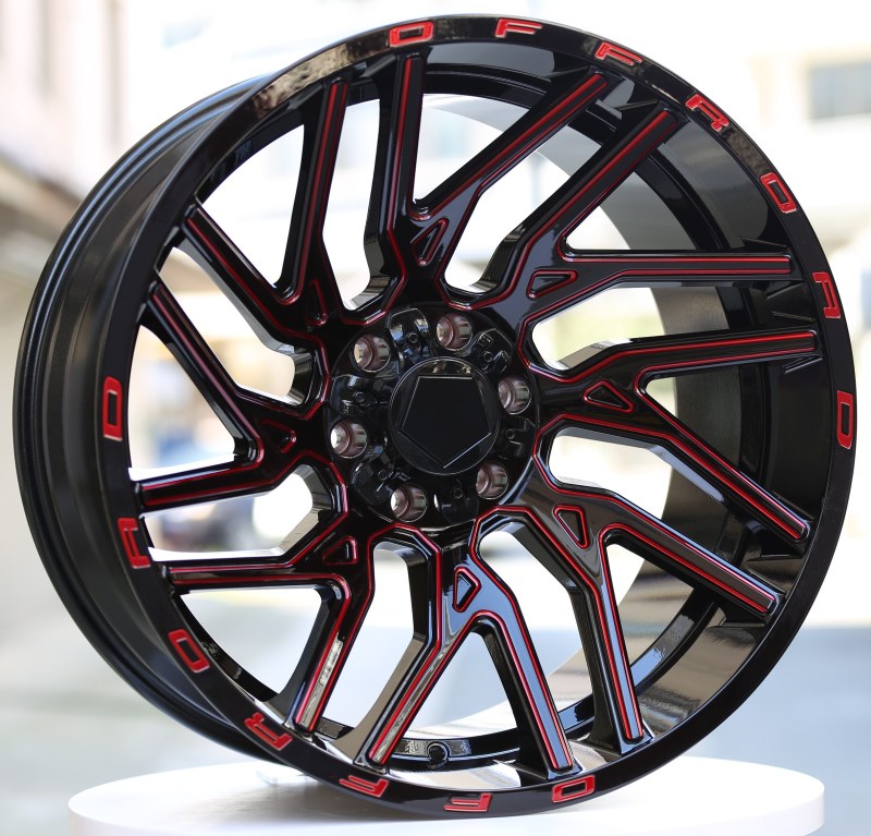 Gloss Black Painted with Red Milled Edge Wheels