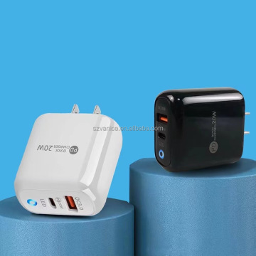 20W Dual Ports QC3.0 PD USB -C Adapter Power - EU/US Plug Wall Charger untuk Telefon
