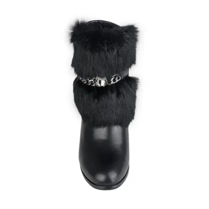 newest stylish real fur leather ankle boots