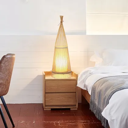 Bamboo Weaving Style Wooden Tripod Floor Lamp