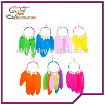 Lastest ladies gold earring feather designs pictures drop earrings aretes brincos