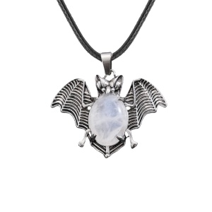 Clear Crystal 13X18mm Cabs Antique Silver Alloy Antique Silver Alloy Bat Pendant Necklace 45cm Black Cord