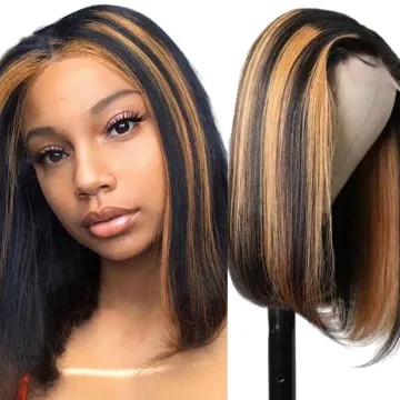 Cheap Highlight Bob 4X4 Hd Lace Closure Short Bob Straight Human Hair Wigs Pre Plucked Baby Hair Full Lace Wigs For Black Women