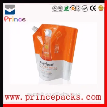 2016 New styles stand up spout plastic wash fluid liquid soap bag/laundry detergent packaging