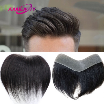 Men Toupee 100% Human Hair Piece V Loop Front Toupee for Men Thin Skin PU Men Wigs 6inch Remy Hair Replacement Natural Color