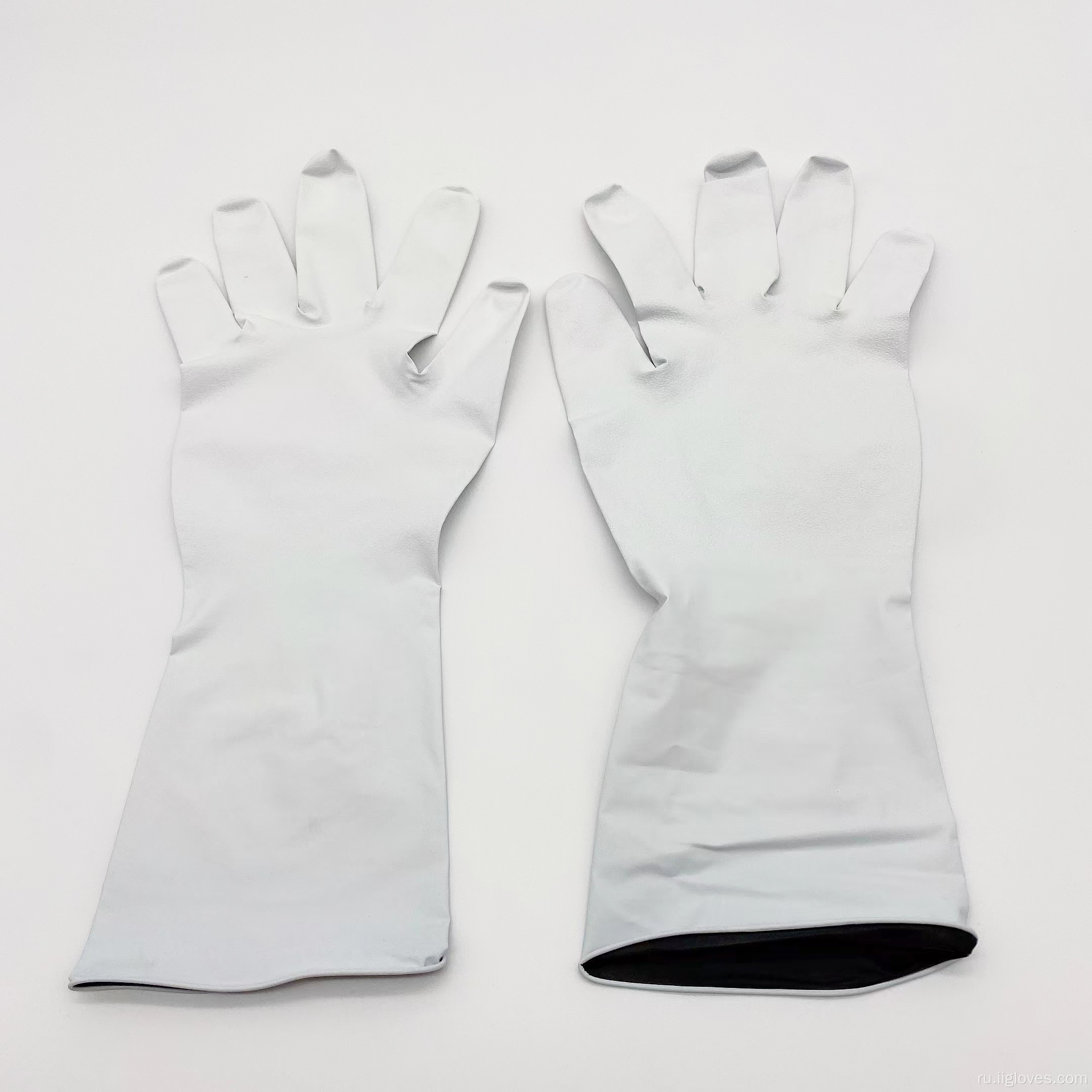 Удлиненные и утолщенные белые двухцветные нитрильные перчатки
