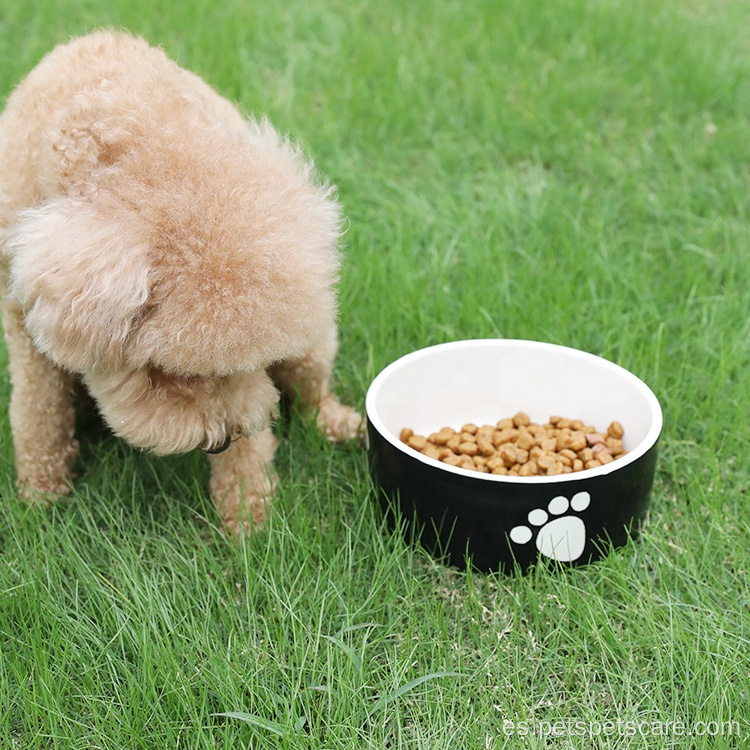 Tazón de alimentación de mascotas tazón de perro de cerámica redondeada negra