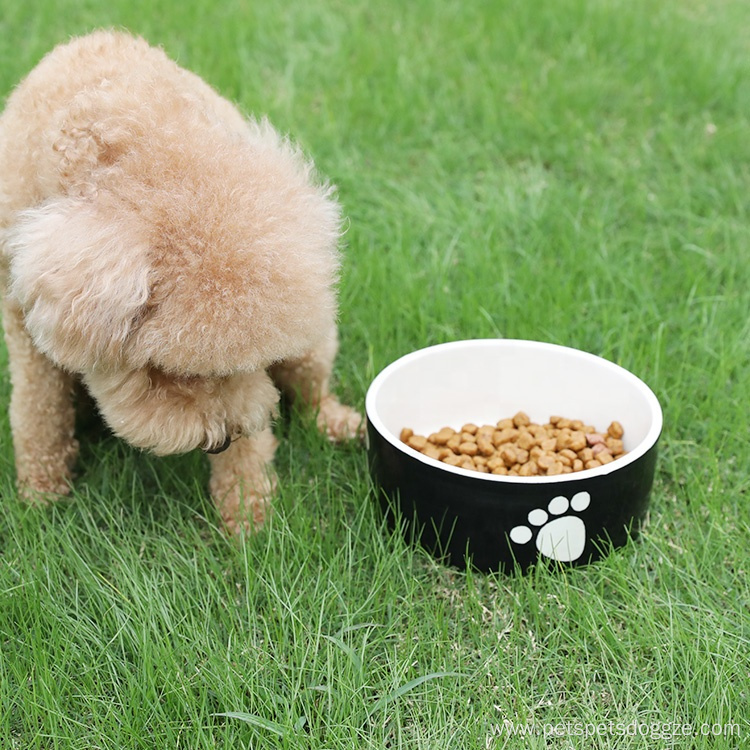 Pet Feeding Bowl Black Rounded Ceramic Dog Bowl