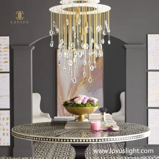 Crystal glaze light luxury chandelier Villa ceiling decorative chandelier Stair chandelier living room chandelier