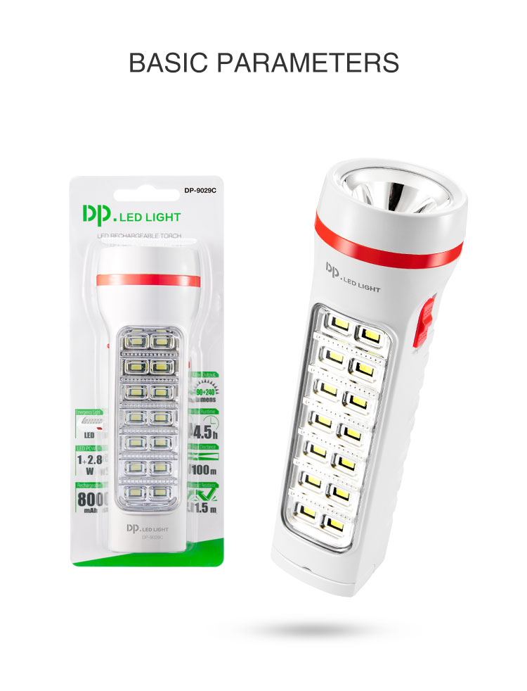Portable Rechargeable LED Flashlight Torch with SMD Side Light-9029C-detail-7